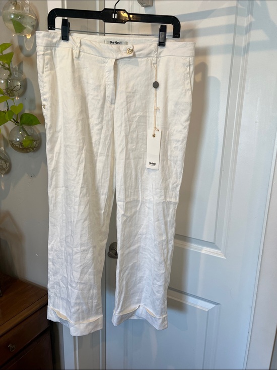 Re-Hash Pants - Re-Hash White Linen-Blend Women’s Chinos - Straight Fit